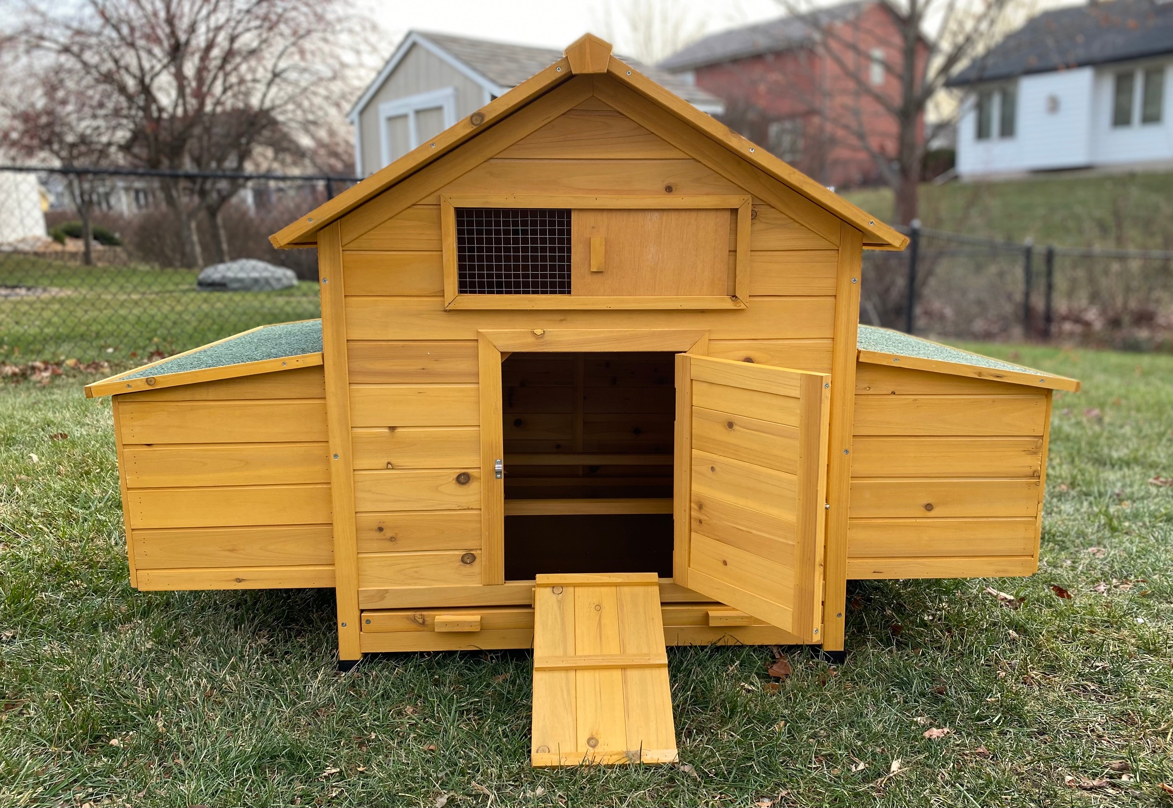 122 In. Large Wooden Chicken Coop, Outdoor Hen House With Nest Box Wire Fence Poultry Cage Coop Hen 6