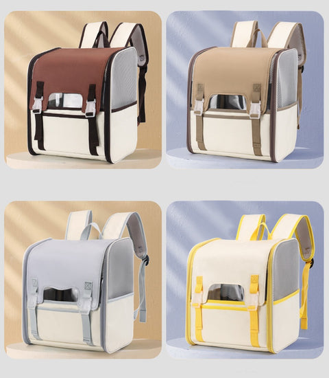 Heavy-Duty Breathable Pet Backpack Carrier with Buckle-Down Weather Cover | 13" x 9" x 14"