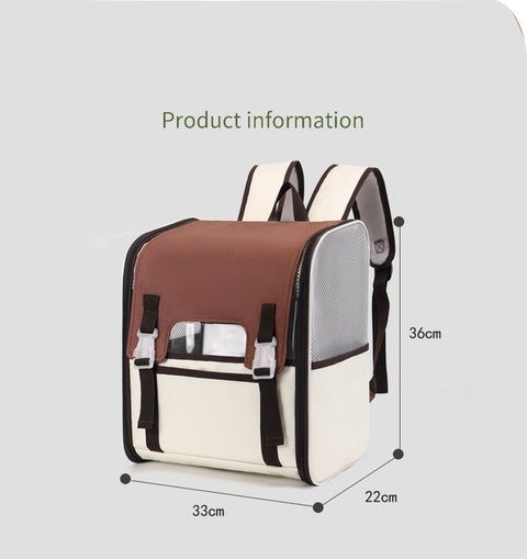 Heavy-Duty Breathable Pet Backpack Carrier with Buckle-Down Weather Cover | 13" x 9" x 14"